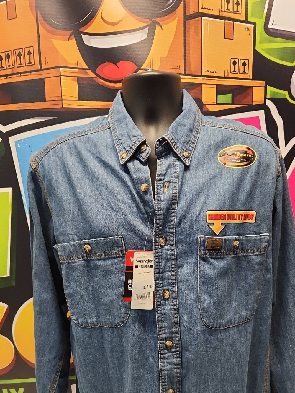 Wrangler Riggs Workwear Blue Denim Button-Front Work Shirt (L) NWT - Picture 2 of 12
